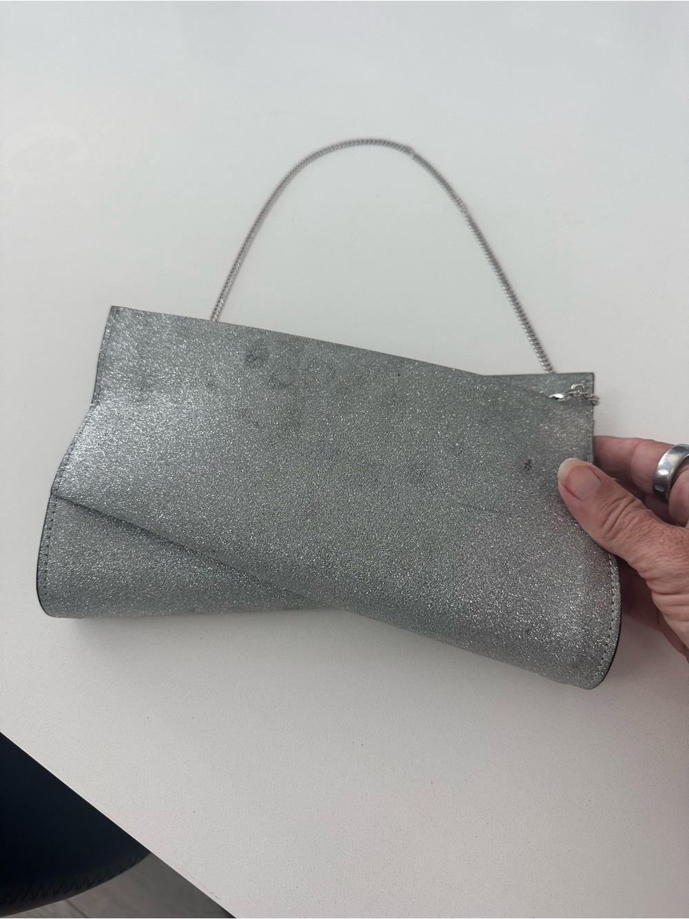 Christian Louboutin Silver Glitter Envelope Clutch with Chain